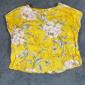 Nicole Miller Floral Top Linen Small Short Sleeve Boxy Lagenlook Cottagecore